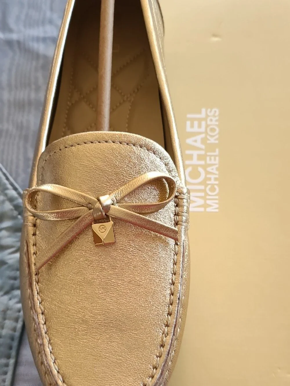 Michael Kors Metallic Gold Bow Moccasin Loafer